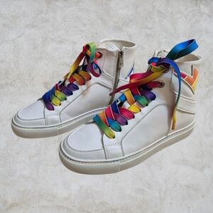 Zadig & Voltaire ZV1747 High Flash Pride Rainbow Leather Sneakers, Size 36